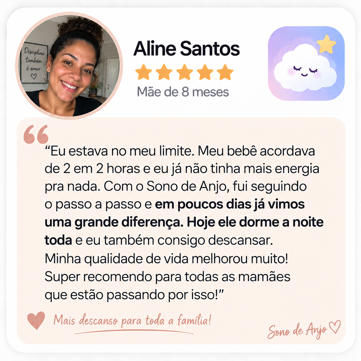 Depoimento de Aline Santos sobre o Sono de Anjo