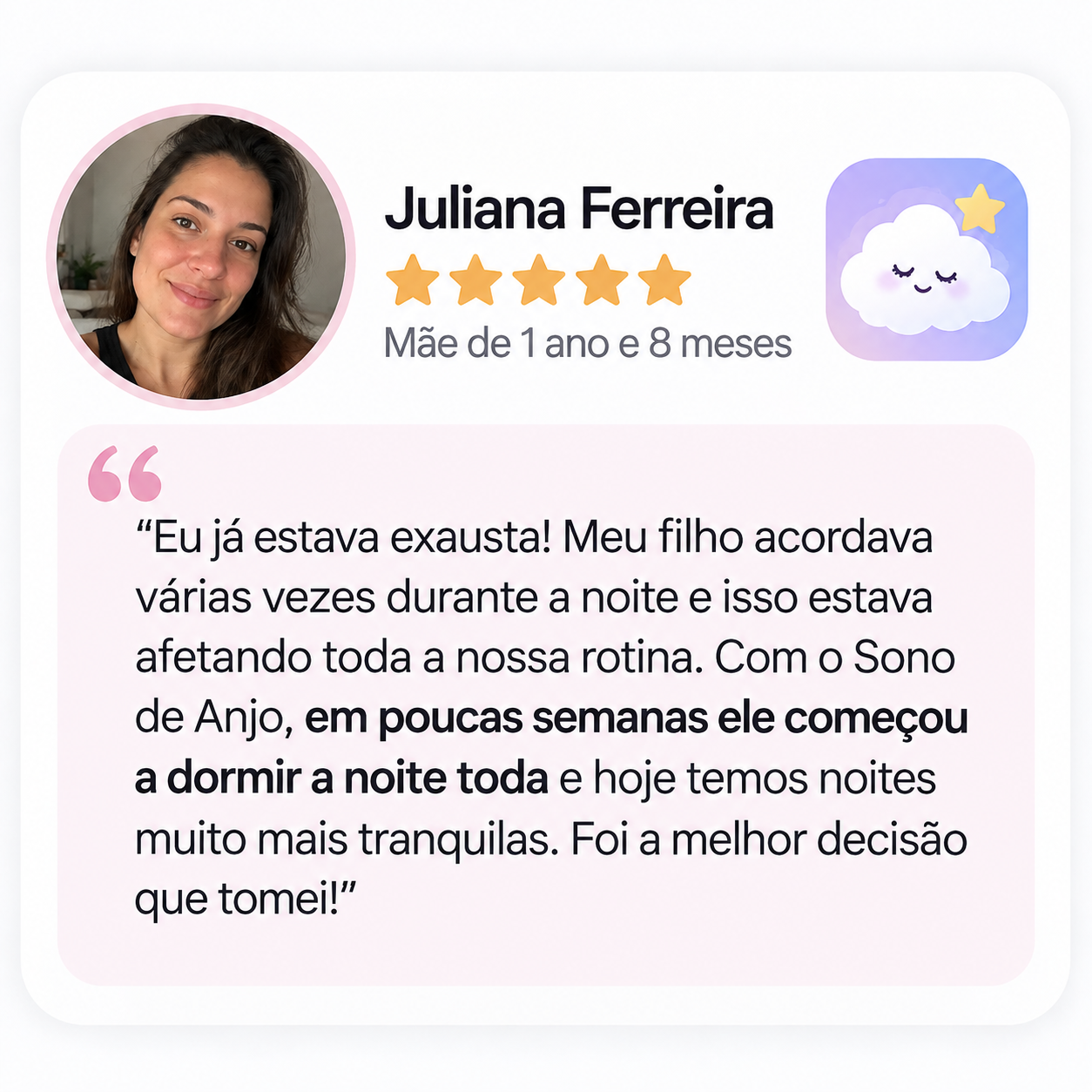 Depoimento de Juliana Ferreira sobre o Sono de Anjo