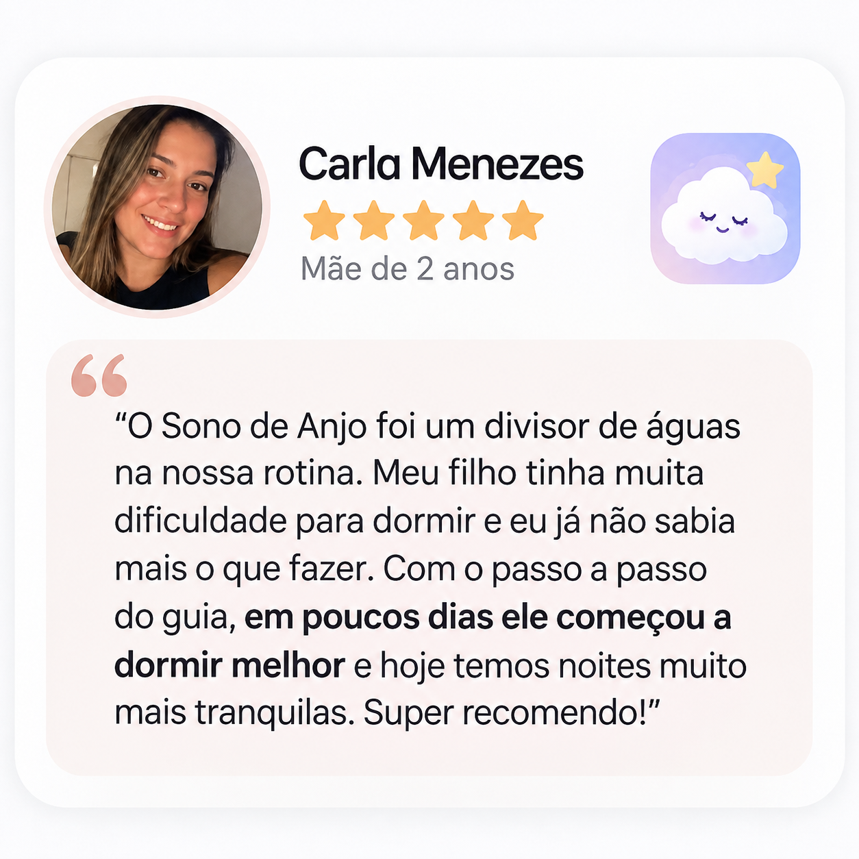 Depoimento de Carla Menezes sobre o Sono de Anjo