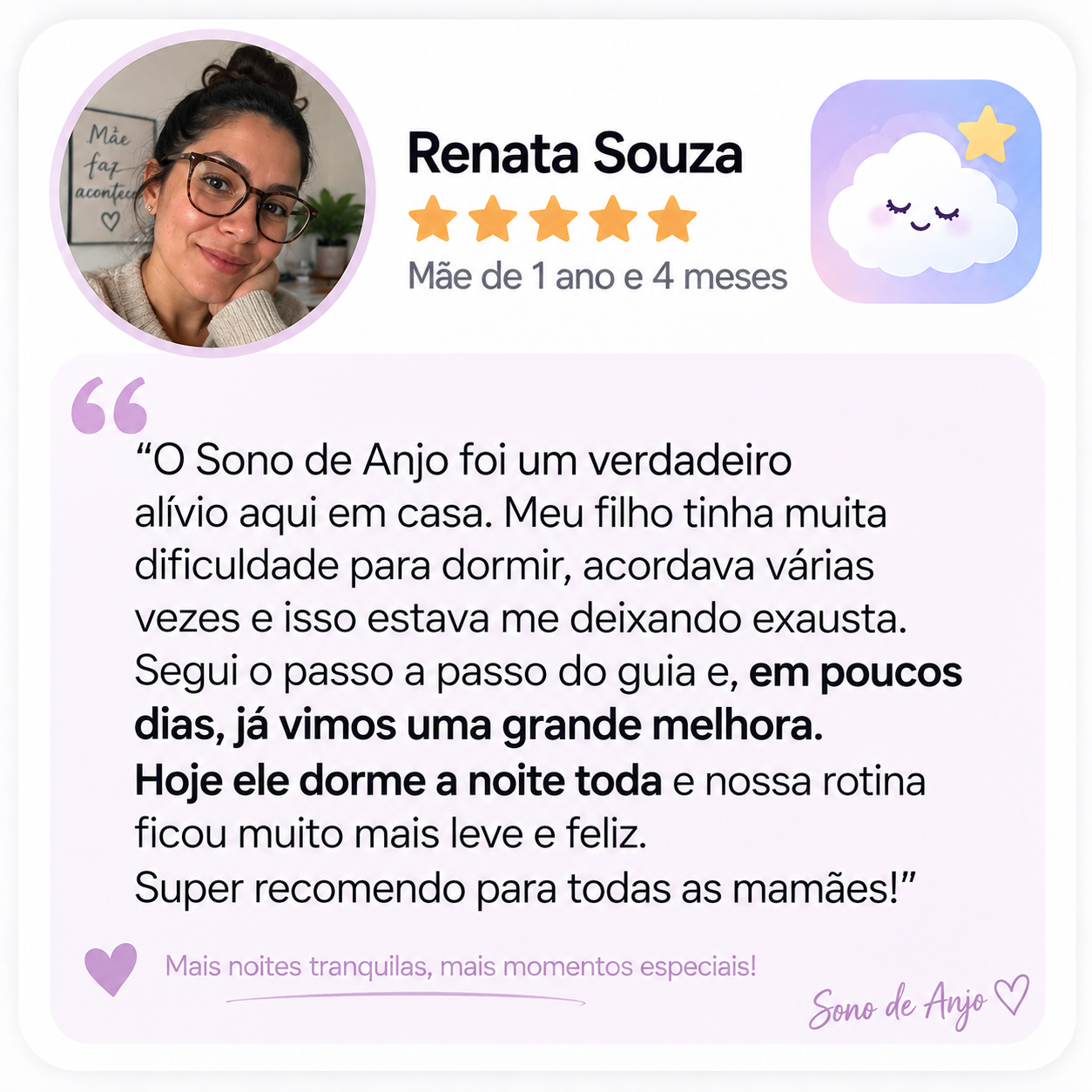 Depoimento de Renata Souza sobre o Sono de Anjo