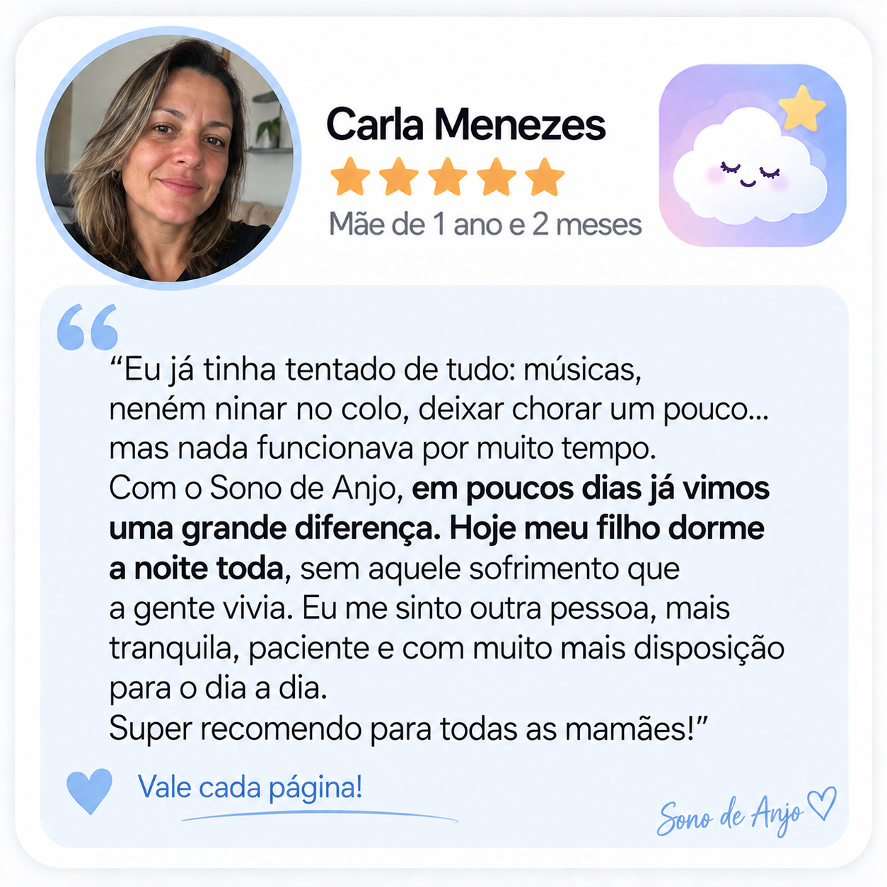 Depoimento de Carla Menezes sobre o Sono de Anjo